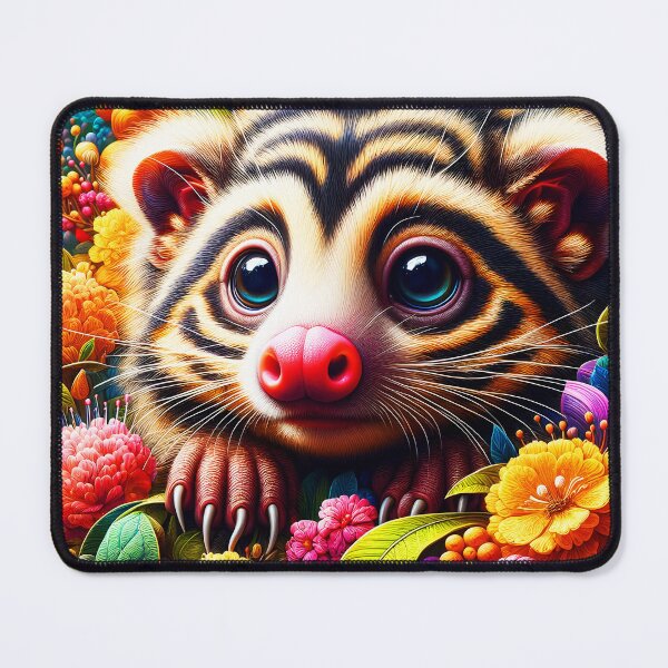 Item preview, Striped fur Palawan Binturong fantasy floral surrounded cute animal portrait digitalart designed and sold by EmeraldeaArt.