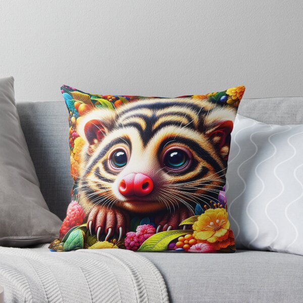 Item preview, Striped fur Palawan Binturong fantasy floral surrounded cute animal portrait digitalart designed and sold by EmeraldeaArt.