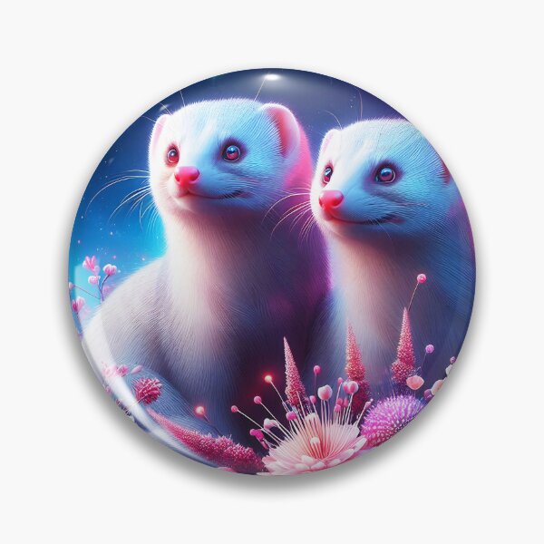 Item preview, Albino mongooses among pink flowers under sparkling fantasy sky digitalart designed and sold by EmeraldeaArt.