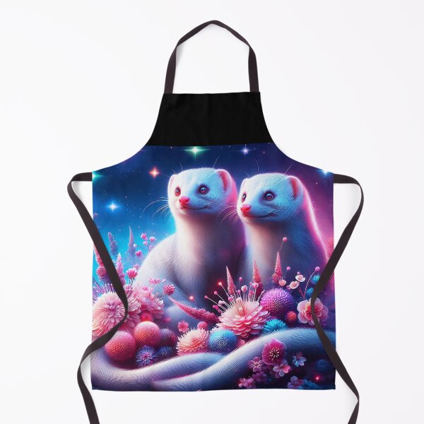 Item preview, Albino mongooses among pink flowers under sparkling fantasy sky digitalart designed and sold by EmeraldeaArt.