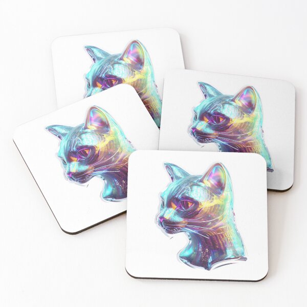 Item preview, Holographic Cyber Cat Head Sticker  Premium Cool Trendy Best Gift designed and sold by Imaginarium of Chaos falcon88 .