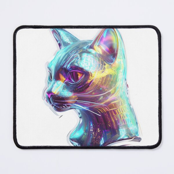 Item preview, Holographic Cyber Cat Head Sticker Premium Cool Trendy Best Gift designed and sold by Imaginarium of Chaos falcon88 .