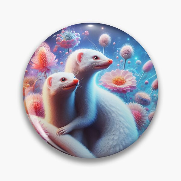 Item preview, White mongoose couple or siblings embracing among flowers in an ethereal galaxy backdrop digitalart designed and sold by EmeraldeaArt.