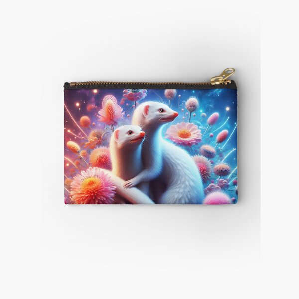 Item preview, White mongoose couple or siblings embracing among flowers in an ethereal galaxy backdrop digitalart designed and sold by EmeraldeaArt.