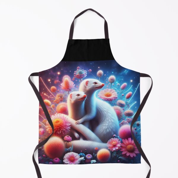 Item preview, White mongoose couple or siblings embracing among flowers in an ethereal galaxy backdrop digitalart designed and sold by EmeraldeaArt.