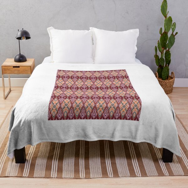Item preview, Thai Tribal Ikat Pattern | Burgundy and Orange Ethnic Textile designed and sold by Mondee Shop.