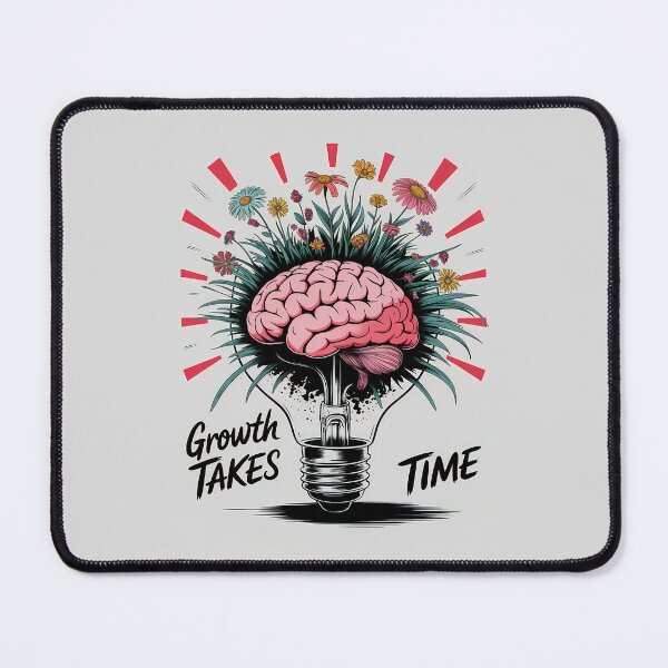 Item preview, Growth Takes Time – Brain, Lightbulb, and Flowers Inspirational Art designed and sold by ViviNyks.