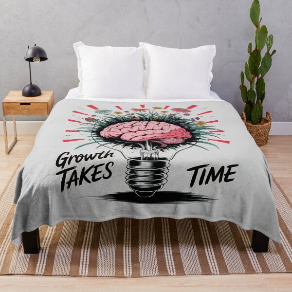 Item preview, Growth Takes Time – Brain, Lightbulb, and Flowers Inspirational Art designed and sold by ViviNyks.