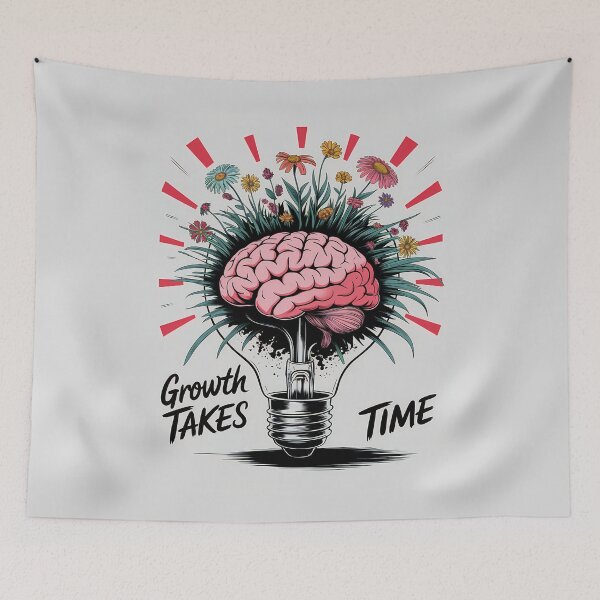 Item preview, Growth Takes Time – Brain, Lightbulb, and Flowers Inspirational Art designed and sold by ViviNyks.