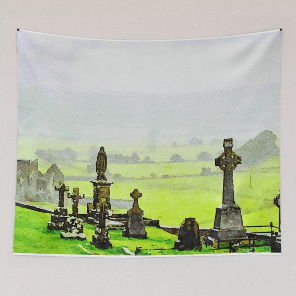 Item preview, Picturesque watercolor of the historic Rock of Cashel cemetery in Ireland designed and sold by GestaltImagery.
