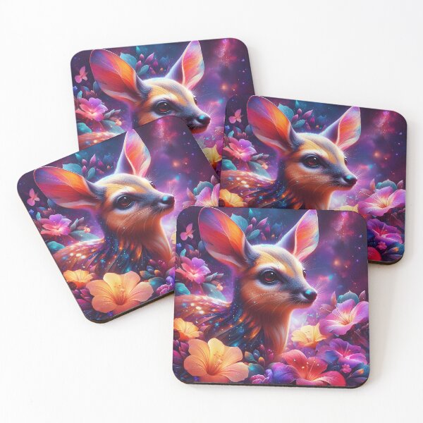 Item preview, Philippine Mouse-deer chevrotain cute animal art among fantasy flowers and in the galaxy designed and sold by EmeraldeaArt.
