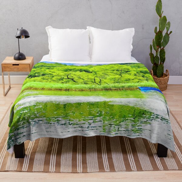 Item preview, Serene watercolor of Lough Leane with blue boat in lush landscape designed and sold by GestaltImagery.