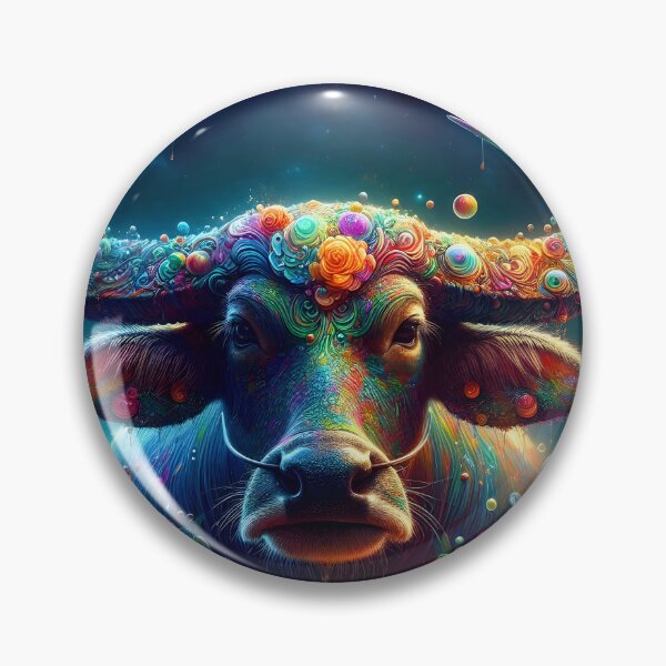Item preview, floral horned Carabao with flowing fantasy flowers placed in teal ethereal backdrop digitalart designed and sold by EmeraldeaArt.