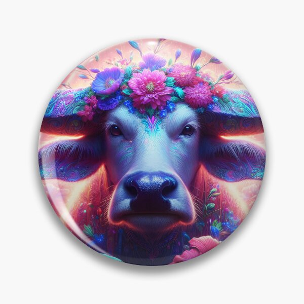Item preview, Feminine spiritual carabao buffalo floral portrait with an ethereal pinkish glow designed and sold by EmeraldeaArt.