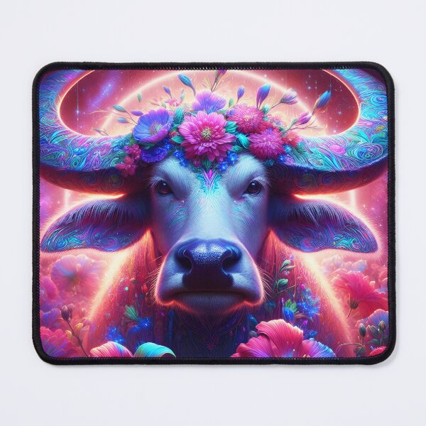 Item preview, Feminine spiritual carabao buffalo floral  portrait with an ethereal pinkish glow designed and sold by EmeraldeaArt.