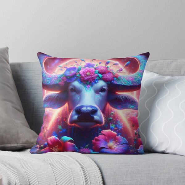 Item preview, Feminine spiritual carabao buffalo floral  portrait with an ethereal pinkish glow designed and sold by EmeraldeaArt.