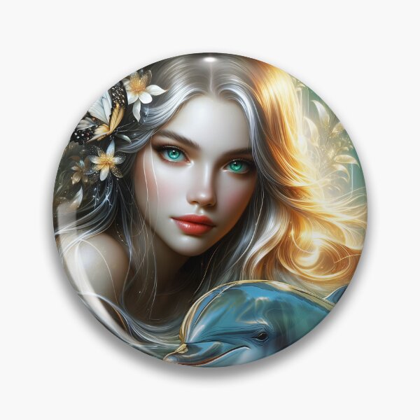 Item preview, Beautiful blond nymph in water with a dolphin and a butterfly digitalart designed and sold by EmeraldeaArt.