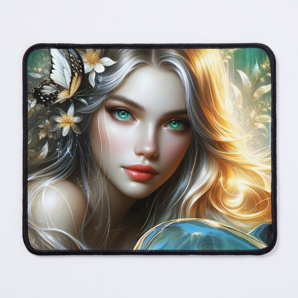 Item preview, Beautiful blond nymph in water with a dolphin and a butterfly digitalart designed and sold by EmeraldeaArt.