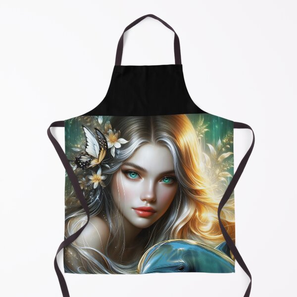 Item preview, Beautiful blond nymph in water with a dolphin and a butterfly digitalart designed and sold by EmeraldeaArt.