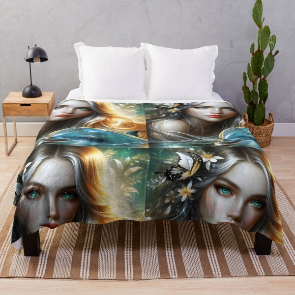 Item preview, Beautiful blond nymph in water with a dolphin and a butterfly digitalart designed and sold by EmeraldeaArt.