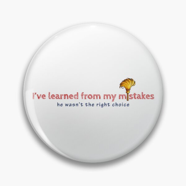 Item preview, Regretful sentiment in red outlined letters above blue cursive, accompanied by a golden feather on a white background designed and sold by homydesign.