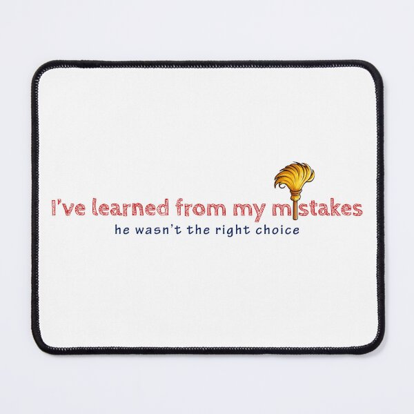 Item preview, Regretful sentiment in red outlined letters above blue cursive, accompanied by a golden feather on a white background designed and sold by homydesign.