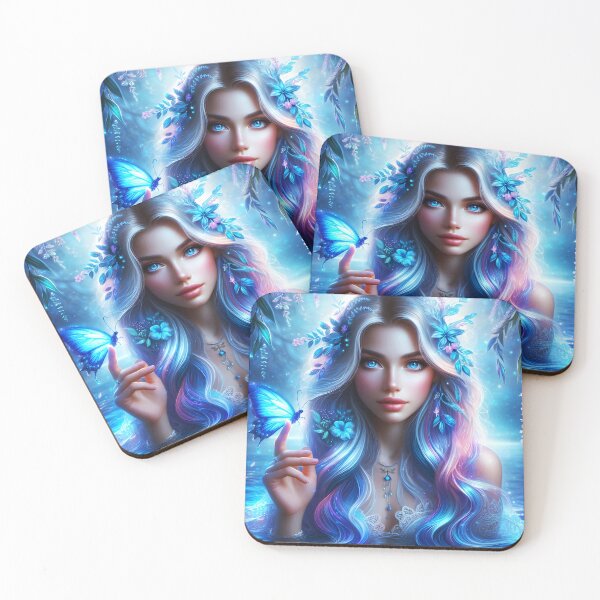 Item preview, Blue siren nymph with a blue butterfly ethereal water digitalart designed and sold by EmeraldeaArt.