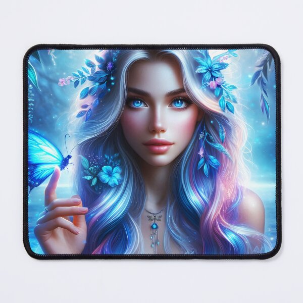 Item preview, Blue siren nymph with a blue butterfly ethereal water digitalart designed and sold by EmeraldeaArt.