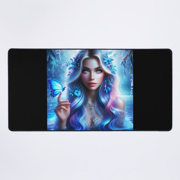 Item preview, Blue siren nymph with a blue butterfly ethereal water digitalart designed and sold by EmeraldeaArt.