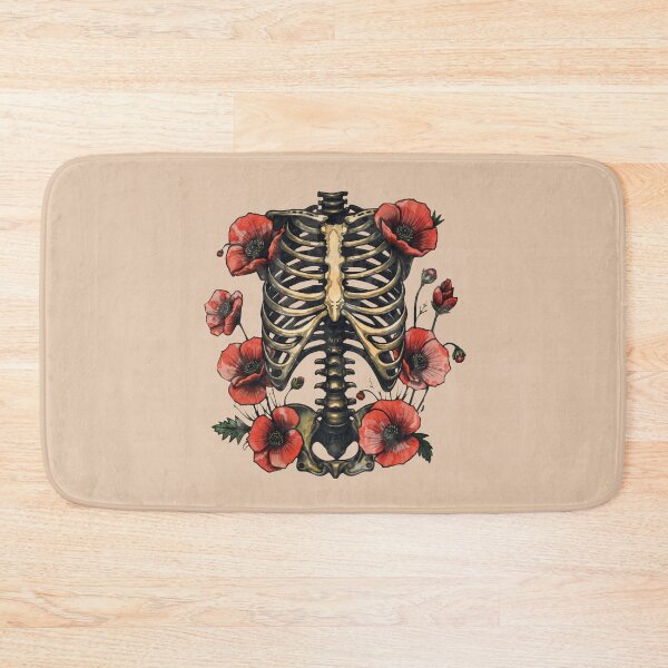 Item preview, Bones and Botany, Anatomy Art, ribcage full of red poppies and leaves, thoracicy, leaves anatomy Ribcage, rib cage, pelvis, anatomy skeleton designed and sold by Collagedream.