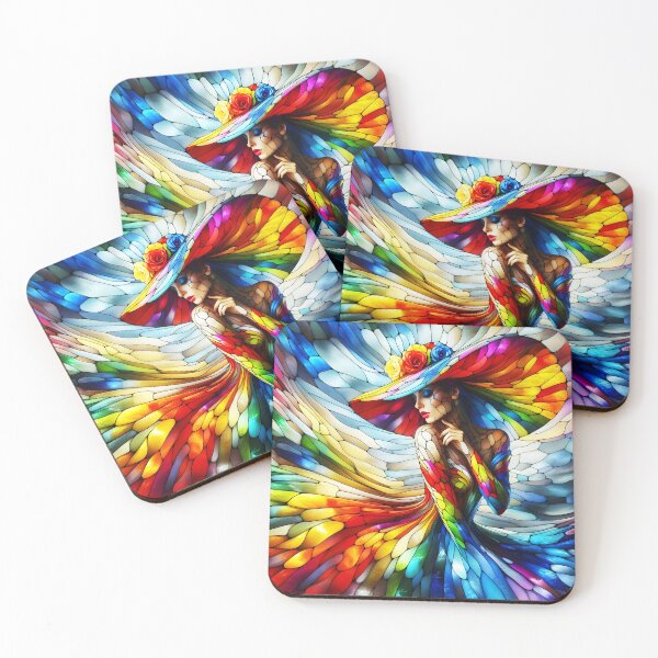 Artikelvorschau, Bunte Glasmalerei Mode Kleid Dame mit breiten Braut Hut Digitalart entworfen und verkauft von EmeraldeaArt.