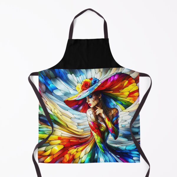 Artikelvorschau, Bunte Glasmalerei Mode Kleid Dame mit breiten Braut Hut Digitalart entworfen und verkauft von EmeraldeaArt.