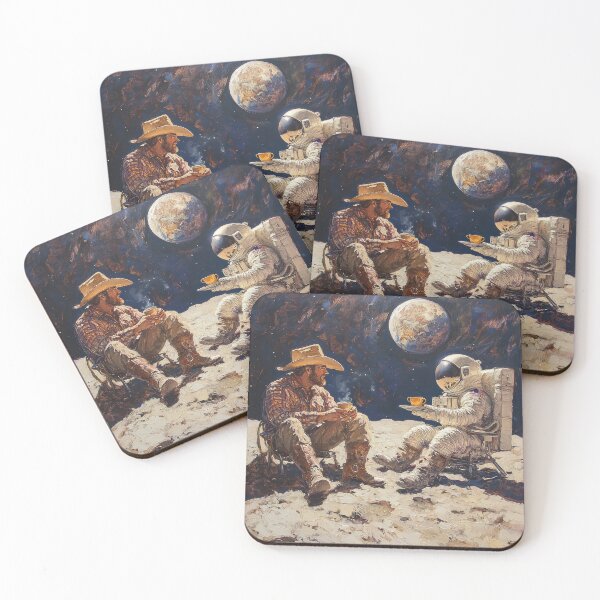 Item preview, FRONTIERS OLD AND NEW - A COWBOY AND AN ASTRONAUT SHARE A BREW designed and sold by ArtbyRolleen.
