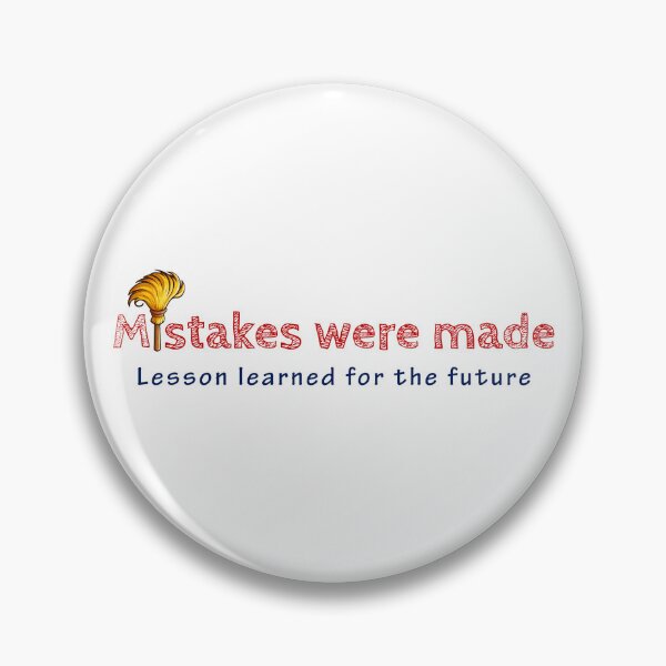 Item preview, Red outlined text above blue script, with a gold feather on a white background, acknowledges mistakes and future learning designed and sold by homydesign.