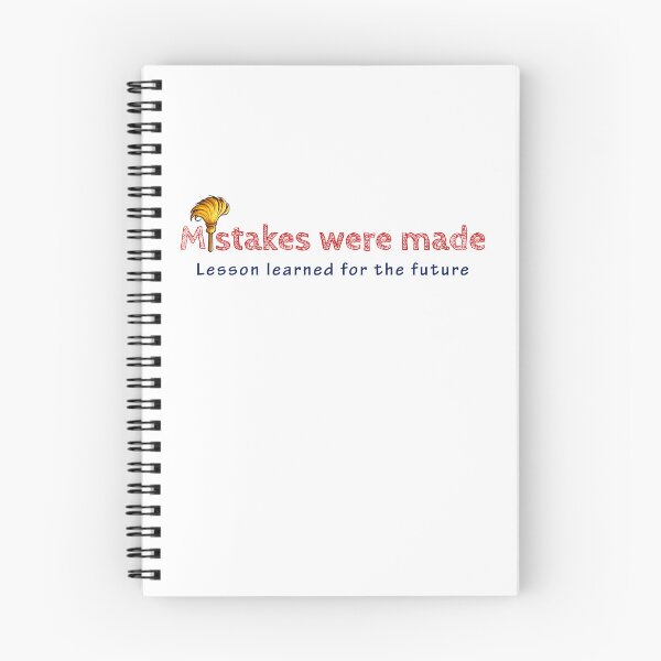 Item preview, Red outlined text above blue script, with a gold feather on a white background, acknowledges mistakes and future learning designed and sold by homydesign.