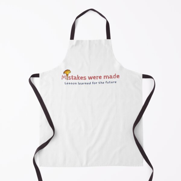 Item preview, Red outlined text above blue script, with a gold feather on a white background, acknowledges mistakes and future learning designed and sold by homydesign.