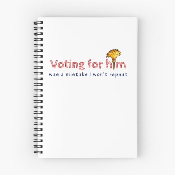 Item preview, Regretful statement in red outlined letters above blue cursive, with a gold feather on a white background, about a voting mistake designed and sold by homydesign.