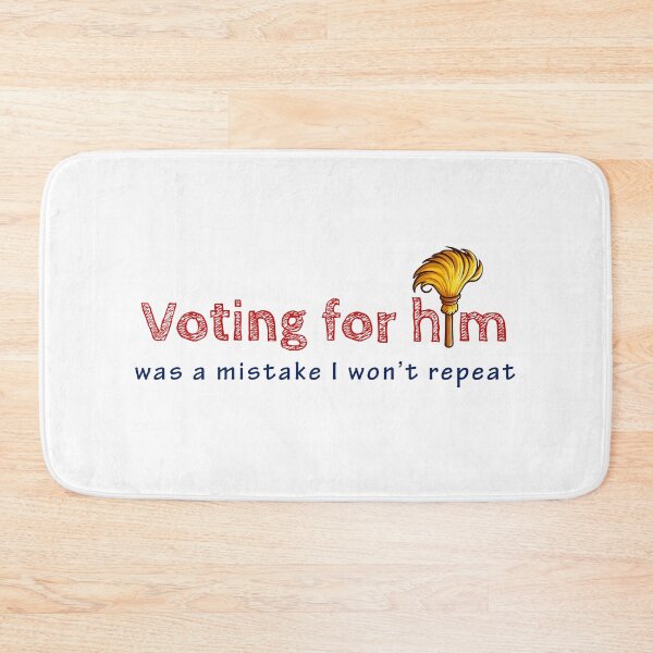 Item preview, Regretful statement in red outlined letters above blue cursive, with a gold feather on a white background, about a voting mistake designed and sold by homydesign.