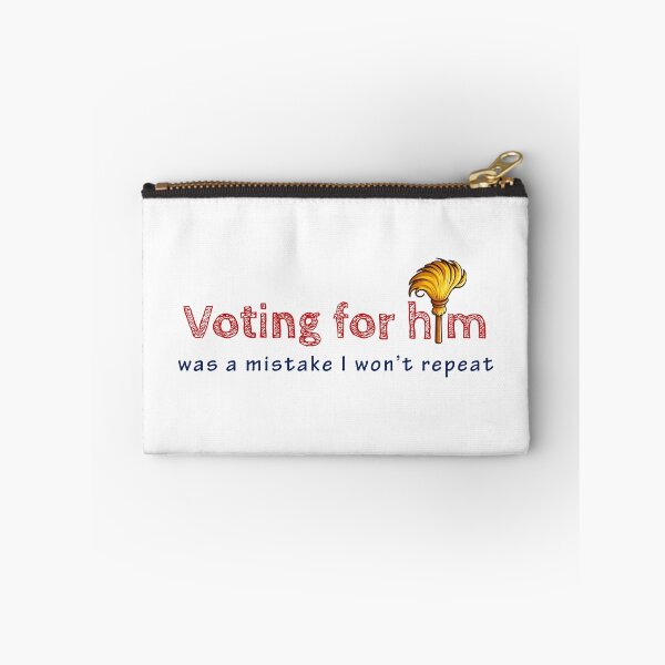 Item preview, Regretful statement in red outlined letters above blue cursive, with a gold feather on a white background, about a voting mistake designed and sold by homydesign.