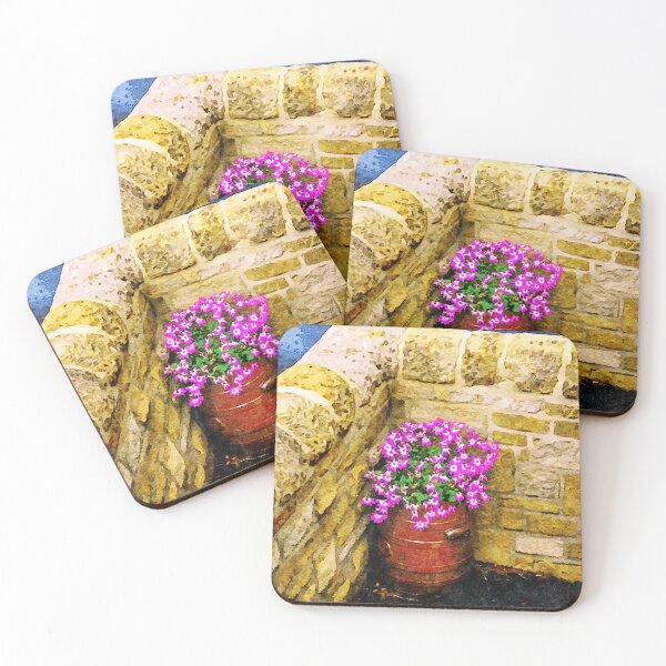 Item preview, Vibrant watercolor painting of petunias in a garden setting designed and sold by GestaltImagery.