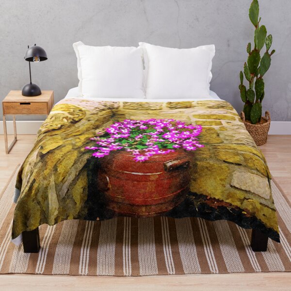 Item preview, Vibrant watercolor painting of petunias in a garden setting designed and sold by GestaltImagery.