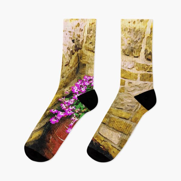 Item preview, Vibrant watercolor painting of petunias in a garden setting designed and sold by GestaltImagery.