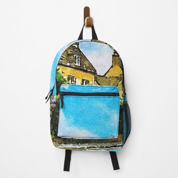 Item preview, Charming watercolor of historic Cotswolds village in England under clear skies designed and sold by GestaltImagery.