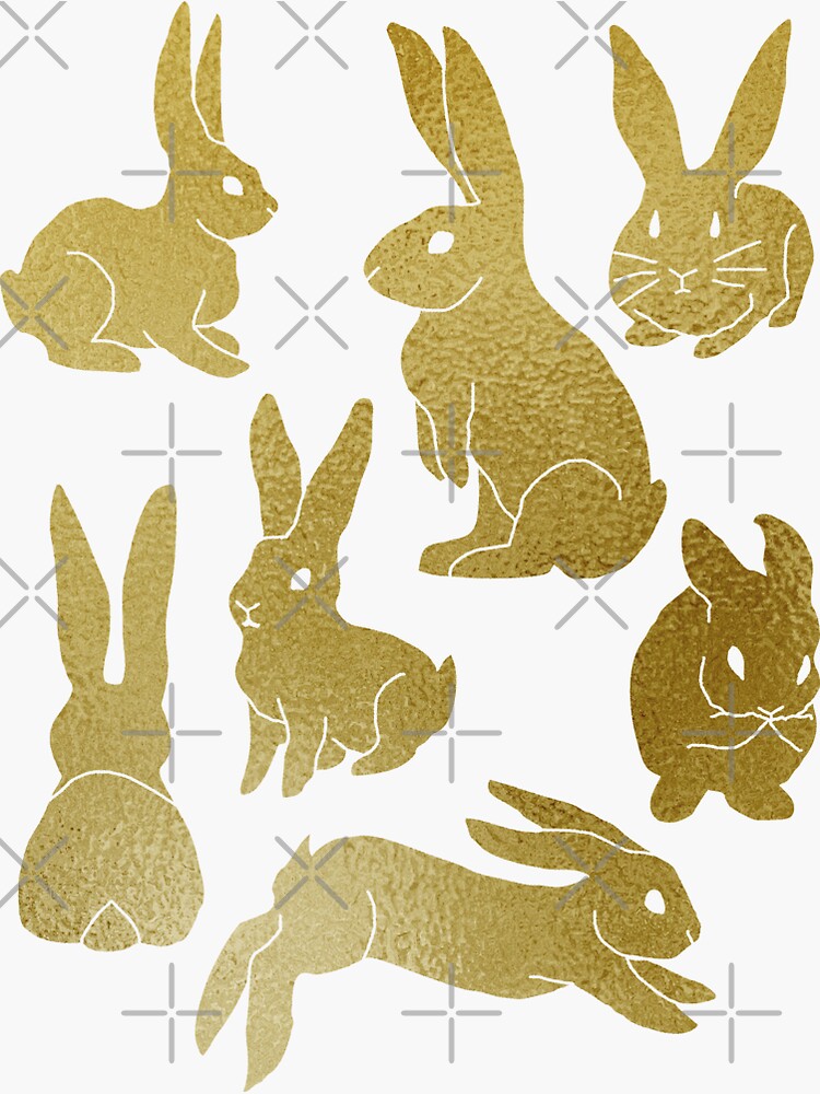 Thumbnail 3 of 3, Sticker, Gold Bunny Rabbit Silhouettes  designed and sold by tinaschofield.
