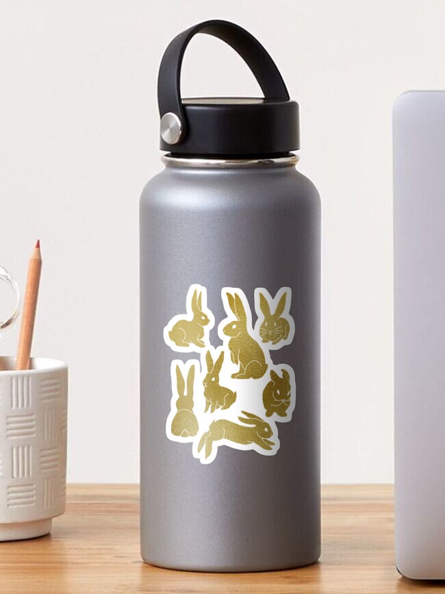 Thumbnail 1 of 3, Sticker, Gold Bunny Rabbit Silhouettes  designed and sold by tinaschofield.