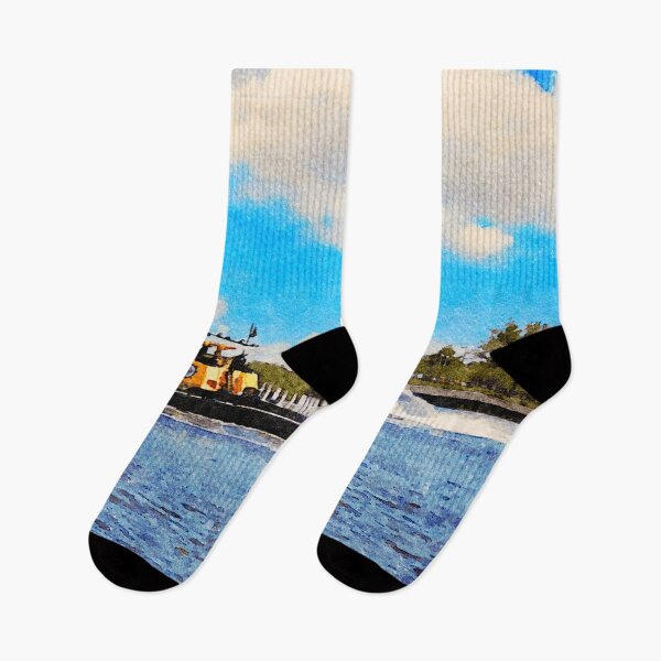 Item preview, Watercolor painting of a tugboat sailing on the Savannah River in Georgia designed and sold by GestaltImagery.