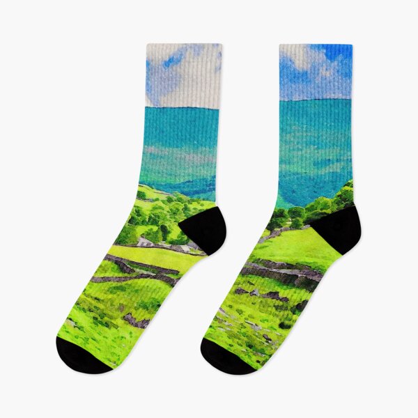 Item preview, Vivid watercolor landscape of the Lake District in England under blue skies designed and sold by GestaltImagery.