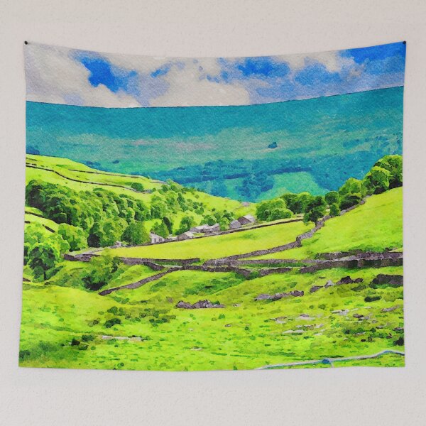 Item preview, Vivid watercolor landscape of the Lake District in England under blue skies designed and sold by GestaltImagery.