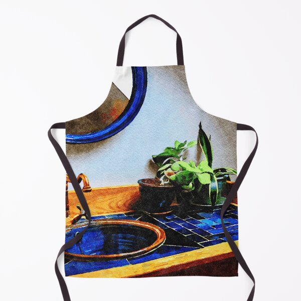 Item preview, Elegant bathroom sink with blue tiles and greenery designed and sold by GestaltImagery.