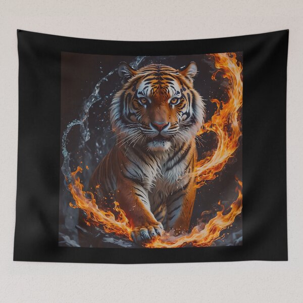 Item preview, Torrential Tiger Surrounded By Swirling Flames designed and sold by tobyheward.